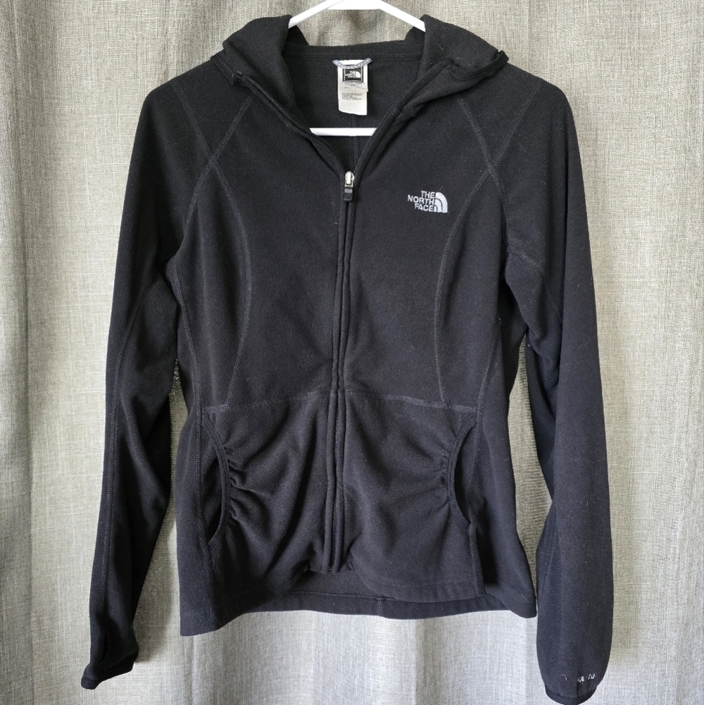THE NORTH FACE Full Zip Black Hooded Fleece Jacket Women's Size M Cinch Pockets
